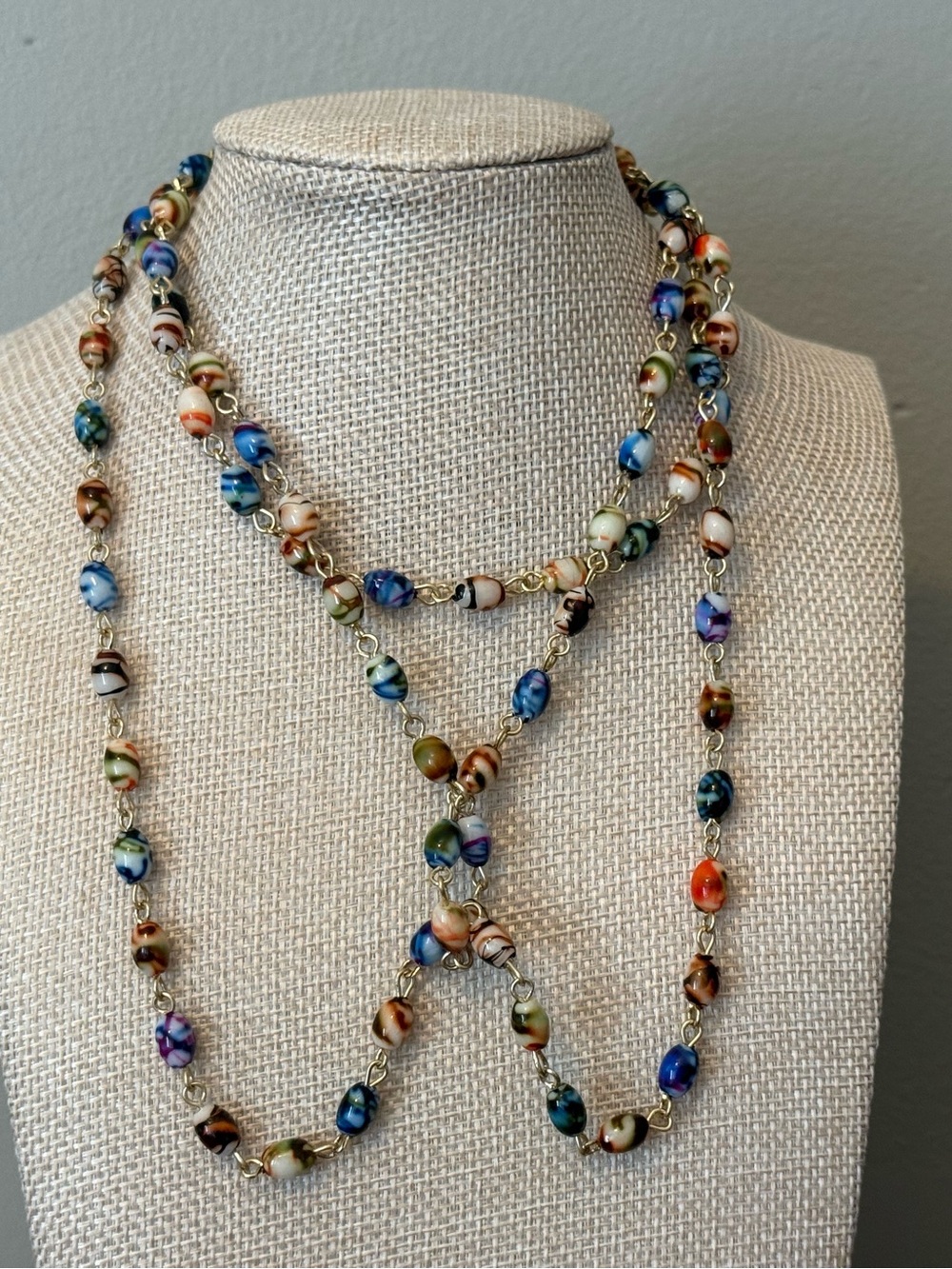 Multicolor Glass Bead Long Station Necklace - Women Jewelry